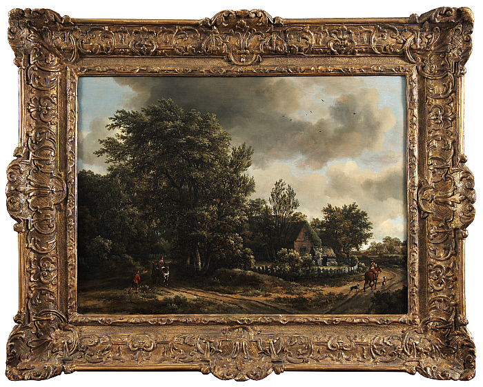 A Wooded Landscape with Travelers on a Road by Cottage Slider Image 2